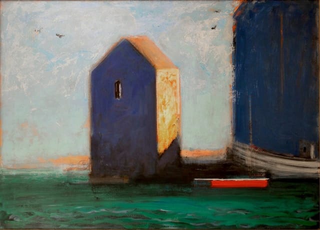 Paul Resika "Provincetown Pier (Blue)" (1988). Oil on canvas, 44 x 61 3/4 inches.
