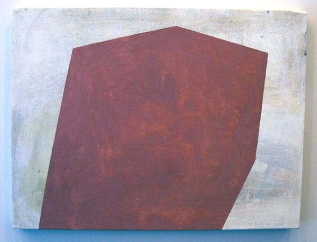 Sharon Butler, "Pink Unit" (2013). Oil on canvas, 18 x 24 inches. (All photos by the author for Hyperallergic.)