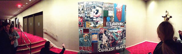 A view of one of FAILE's panels in the wings of the lower lobby. (click to enlarge)