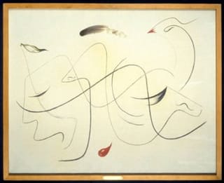 André Masson, "Leaf, Feather, Drop of Blood" (1927). Oil and feather on canvas, 25 3/16 x 31 inches. Indiana University Art Museum. Gift of Mr. and Mrs. G. David Thompson. (Image via Indiana University Art Museum Provenance Project )