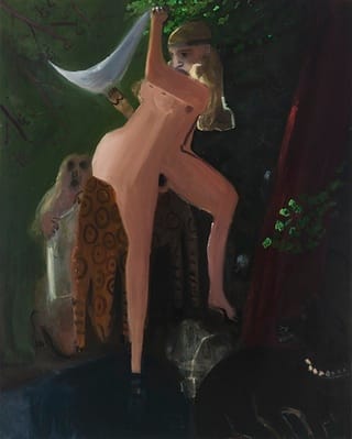 Kyle Staver, "3 panels of Acteon /Diana," (2012), oil on canvas, 68"x154"