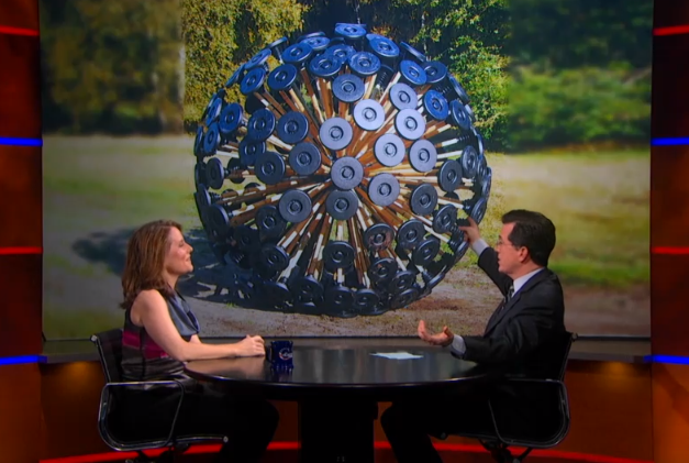 Paola Antonelli on The Colbert Report (Screenshot by Hyperallergic)