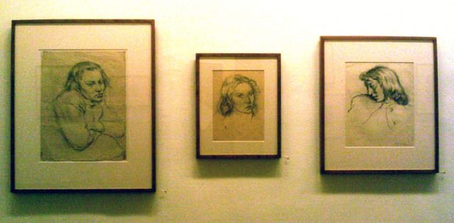 Leo Steinberg, "Untitled, 'Oxford 1940/Deirdre'" (1940), graphite on paper, 19 1/2 x 14 5/8 inches; "Untitled, '41 Deirdre'" (1941), graphite on paper, 12 7/8 x 9 1/4 inches; "Untitled, 'Deirdre Oxford 1940" (1940), conté on paper, 16 1/4 x 12 7/8 inches (all photos by the author for Hyperallergic)