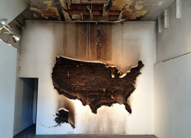 Claire Fontaine, "America (Burnt/Unburnt)" — but definitely burnt. (image via Flickr/Telstar Logistics)