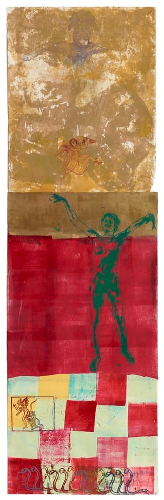Nancy Spero, "The Underworld", (1997) Handprinting and printed collage on paper 63 x 19 inches (160 x 48.3 cm) All Images Courtesy of The Estate of Nancy Spero Courtesy Galerie Lelong, New York