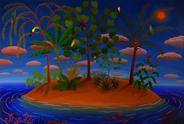 Amy Lincoln, "Bird Island" (2012), acrylic on panel, 25 x 37 inches (all images courtesy the artist)