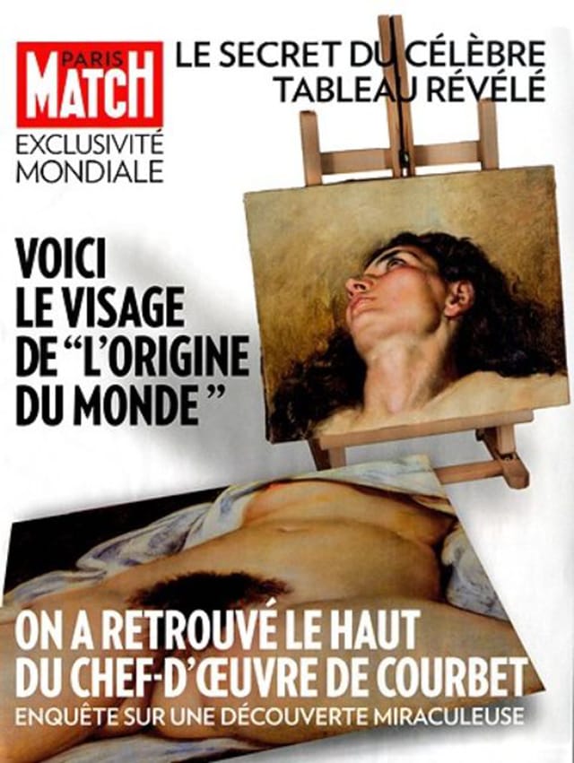 The unveiling of the new Courbet portrait in Paris Match (Image via liberation.fr)