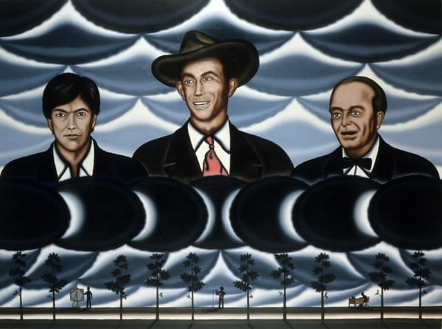 Roger Brown, Self Portrait in Alabama with Hank Williams and Truman Capote, 1988. Oil on canvas, 54 x 72 inches.