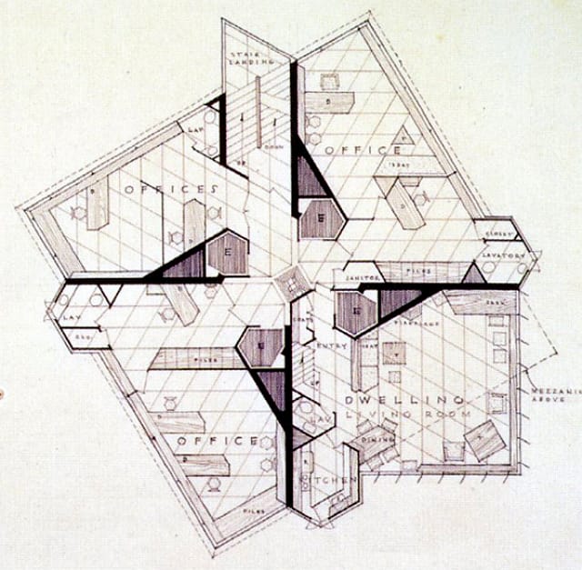 Radial design for a floor of the Price Tower (via)