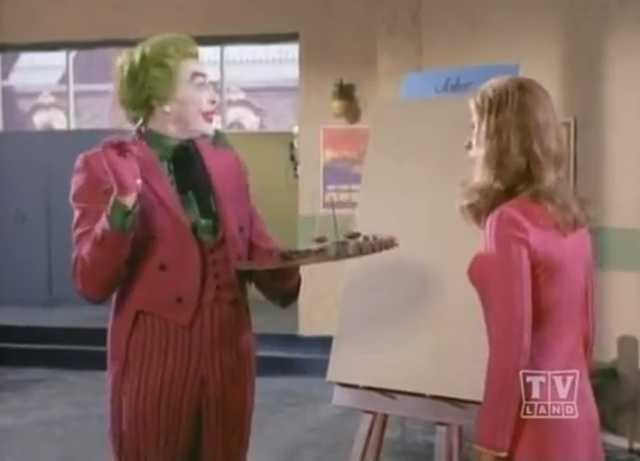A screen capture from the two-part "Pop Goes the Joker" episode of the 1966 Batman series.