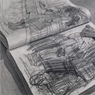 Catherine Murphy, "Rose’s Coloring Book" (2011), graphite on paper, paper: 27 x 34 inches, drawing: 25 x 25 inches (click to enlarge)