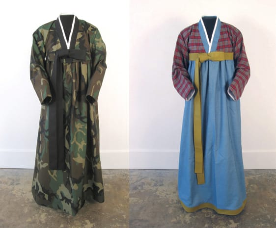 Donna Stack, Military Hanbok, 2007. Woodland camouflage, linen, lining, dimensions variable