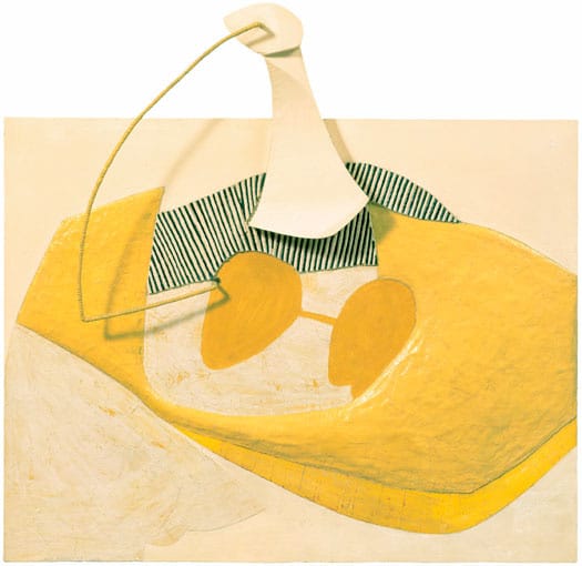 Eva Hesse, "H + H" (1965), gouache, varnish, ink, papier-maché, wood, cord, and metal on masonite, 26 5/8 x 27 1/2 x 5 1/8 in (image via hauserwirth.com)