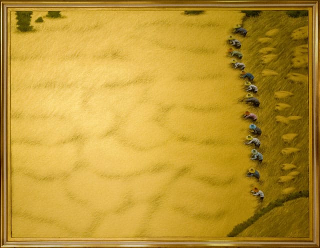 Songwoot Kaewvisit, "Golden Grain No. 8" (2011), 110 cm × 140 cm, acrylic on canvas (via tallybeckcontemporary.com)