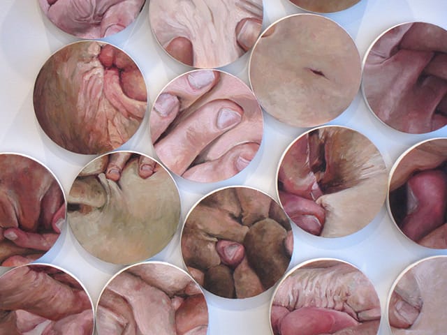 Diana Schmertz, "Container of Time and Space (ll)" (detail, 2012), oil on wood, 6 in each (photo by Susan Silas)