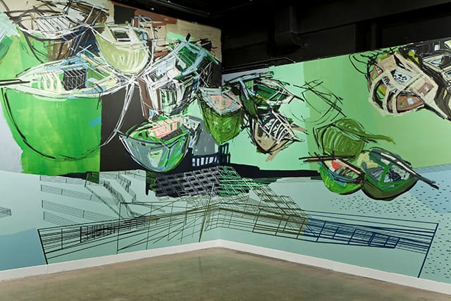 Detail of Denyse Thomasos's "Kingdom Come" (2011), in situ wall painting at Oakville Galleries (Photo by Toni Hafkenscheid)