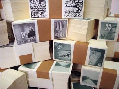 Stacks of funny art money