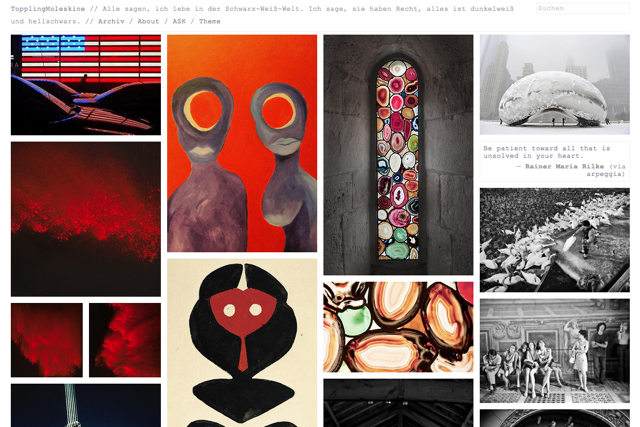 Seen on Tumblr: arresting pictures without captions or credit info. (screen shot of topplingmoleskine.tumblr.com)