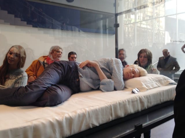 Tilda Swinton sleeping in MoMA (All Swinton photos via republicx.tumblr.com)