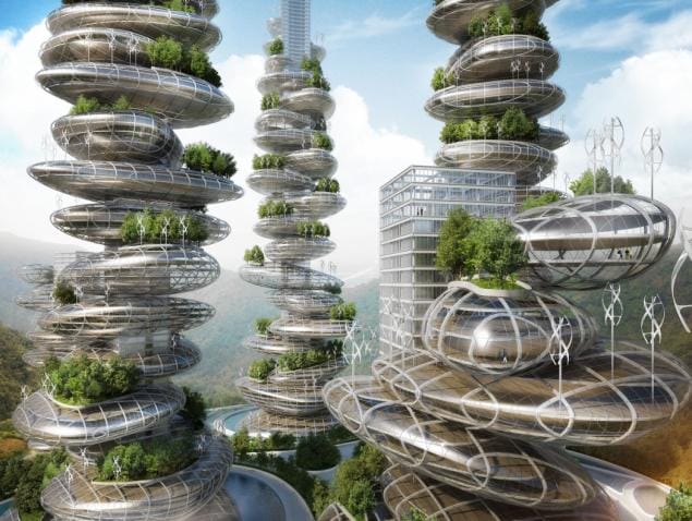 The Asian Cairns farmscrapers (Image courtesy Vincent Callebaut Architects)