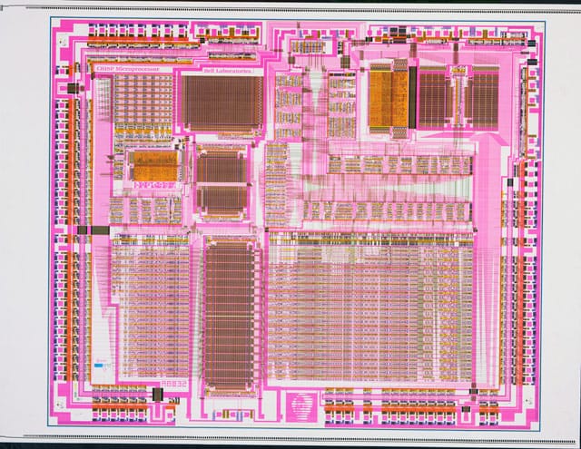 AT&T Bell Laboratories, Detail of Microprocessor (CRISP) Diagram (1986), ink on paper,  36 1/4 x 49 1/2"