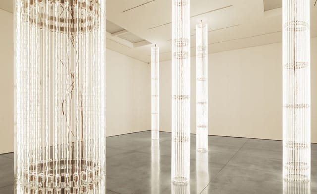 Cerith Wyn Evans, "S=U=P=E=R=S=T=R=U=C=T=U=R=E ('Trace me back to some loud, shallow, chill, underlying motive’s overspill…')" (2010) (© the artist; courtesy the artist and White Cube; via haywardlightshow.co.uk)
