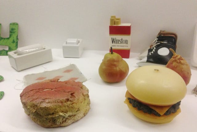 Some of the food items from Oldenburg's "Mouse Museum," which is on display in MoMA' atrium.