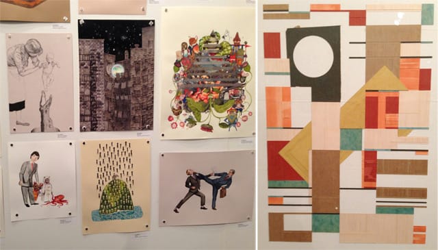 In Narwhal Projects' booth were, left, drawings by Team Macho, and, right, Jacob Whibley's "a tild inquirer" (2012) (click to enlarge)