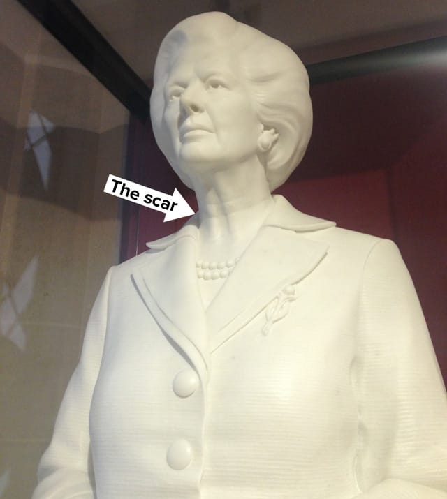 What looks lik the scar of the 2002 attack is still visible after the repair.