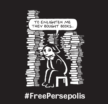 #FreePersepolis meme with an image from the book 