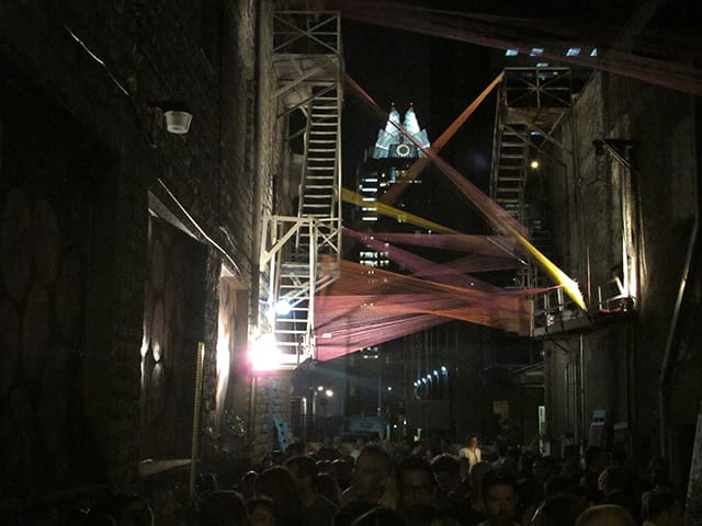 Dan Cheetham and Michelle Tarsney, detail of "20FT Wide," an installation in an alley of downtown Austin (2013)