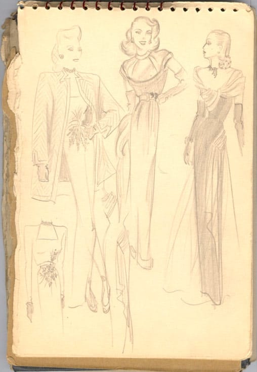 A page from Bill Blass's sketchbook during the war