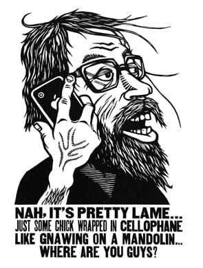 Mike Houston, "Overheard in NYC II" woodcut (via cannonballpress.com)