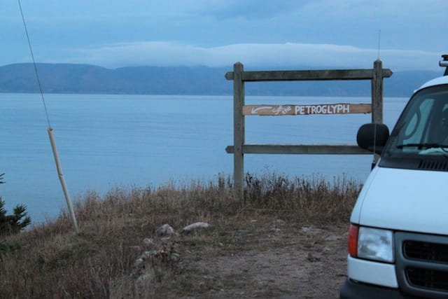 A sign for a carving at Smelt Brook Shore, Cape Breton, NS, Canada (2011)