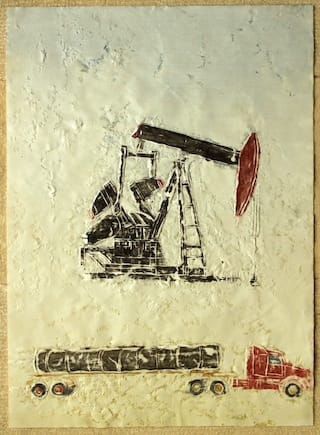 Kevin Sudeith, "Pumping Jack and Tanker Truck," Kenmare, ND (2010) (click to enlarge)