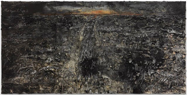 Anselm Kiefer, “Nigredo – Morgenthau” (2012), acrylic, emulsion, oil, and shellac on photograph mounted on canvas, 74 13/16 x 149 5/8 inches (© Anselm Kiefer, courtesy Gagosian Gallery, photography by Charles Duprat)