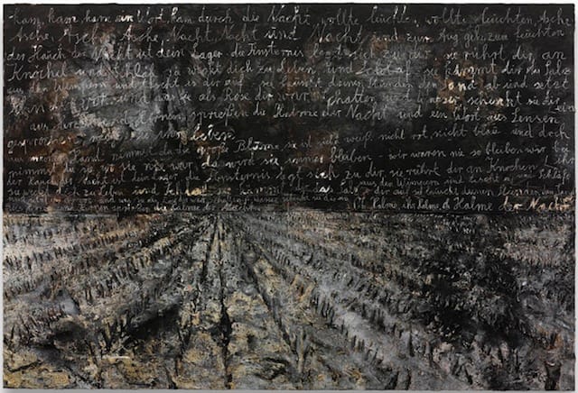 Anselm Kiefer, "Oh Halme, ihr Halme, oh Halme der Nacht" (2012). Acrylic, emulsion, oil and shellac on photograph mounted on canvas, 149 5/8 x 220 1/2 inches. © Anselm Kiefer. Courtesy Gagosian Gallery. Photography by Charles Duprat.