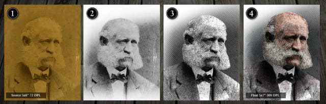 Process of creating the "Manxman" card, from an library from the Library of Congress