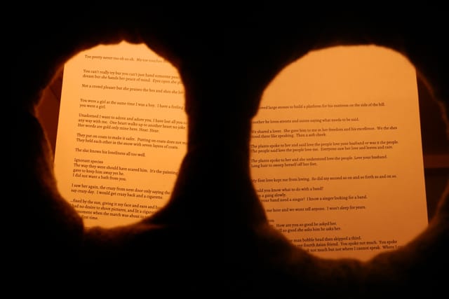Natalee Cayton, detail of "There are those to be seen and read. There is a platform on which to lay." (2013), installation and performance