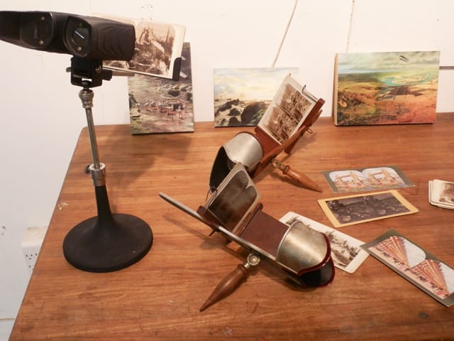 Installation of Max Greis's stereoscope and stereoscope photographs