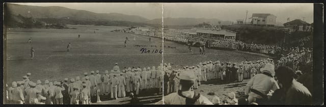 [Navy baseball game at Newport, Rhode Island] Creator(s): Moser, N. G., copyright claimant Date Created/Published: c1912. Medium: 1 photographic print (postcard) Summary: Postcard shows men in navy uniforms gathered around baseball diamond.