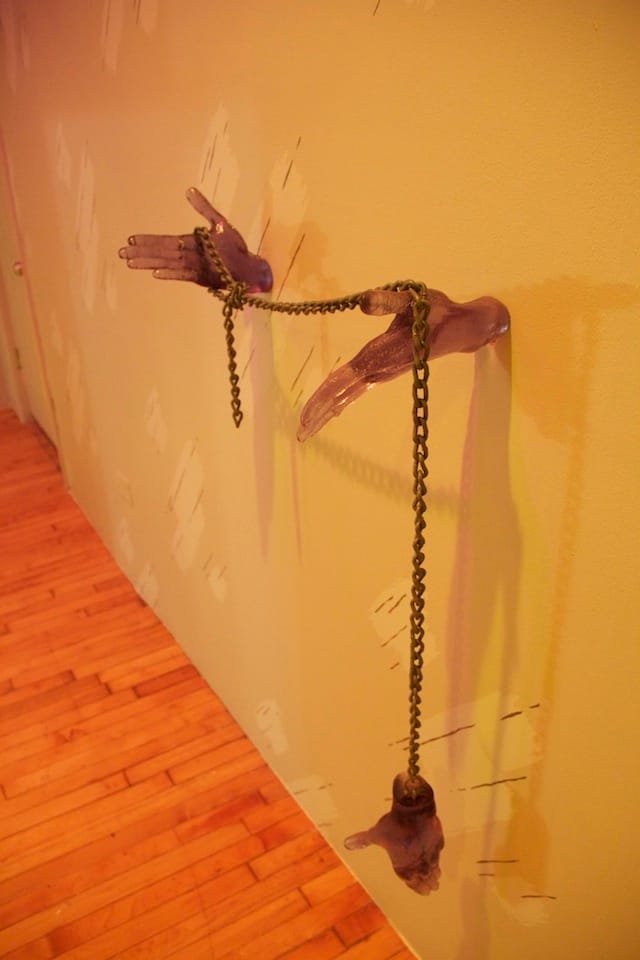 Aay Preston-Myint. "A region of material that is chemically uniform, physically distinct, and mechanically separable," (2013). Urethane, pigment, chain links, synthetic rubber, enamel. 29" x 26" x 8"