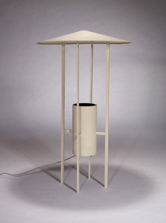 Lot 299 Philip C.Johnson Floorlamp Designed1952,this example produced later Painted steel, aluminum Edison Price, Inc. 38.875" x 26" diameter at shade Designed with Richard Kelly Provenance: Collection Edison Price, Inc, New York; Rago Arts Auction, February 2011, New Jersey; Modern One, California Exhibited: "The structure of Light: Richard Kelly and the Illumination of Modern Architecture", Yale University, New Haven, August 23-October 2, 2010 Literature: Eidelberg, Martin. Design 1935-1965: What Modern Was. New York: Abrams, 1991. p 204. Estimate: $12,000 - $18,000