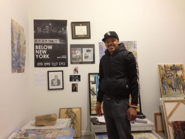 Enrico Miguel Thomas in his Red Hook studio. (all photographs by the author for Hyperallergic)