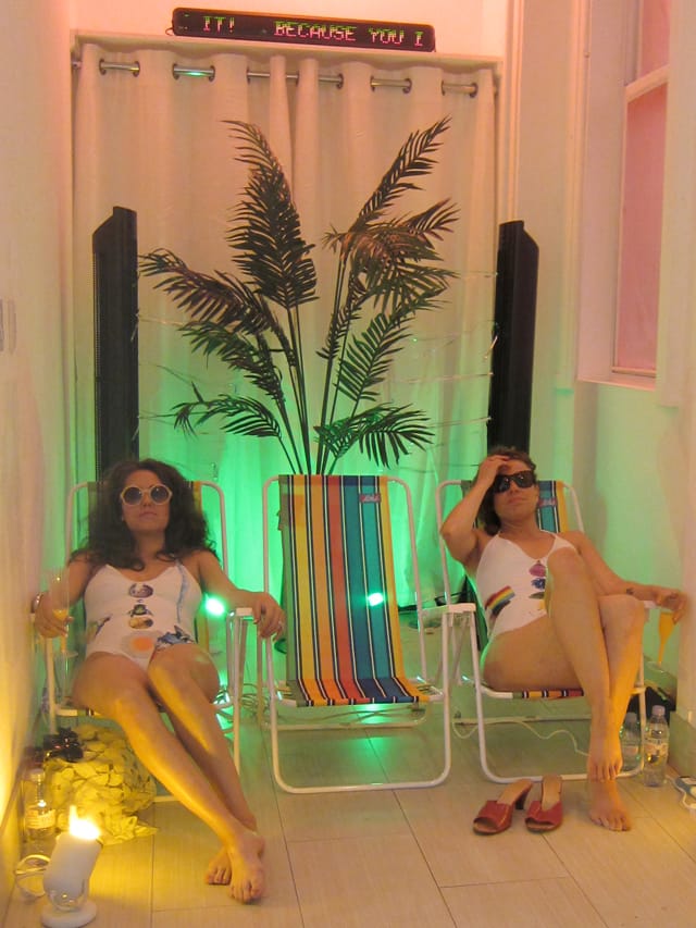 Lisa Lozano and Tora Lopez, "We Couldn't Remember What We Came to Forget" (2013), performance, installation, and lawn chairs, Honey Space