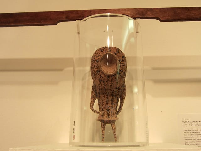 Miki Taira, "The Old Woman Who Saw Paradise" (2013), linen, sumi ink, wood, acrylic, Tokyo Gallery