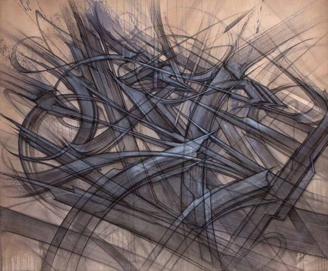 Saber, "Base Elements" (nd), mixed media on panel