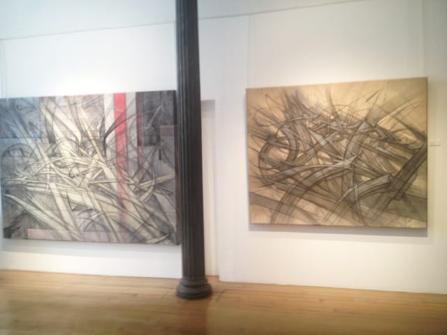 Installation view of Saber's paintings at Opera Gallery (all photos by author for Hyperallergic)