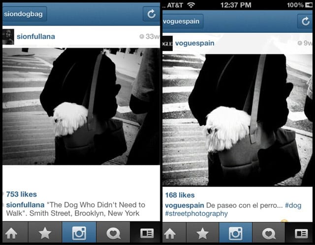 A side-by-side from photographer Sion Fullana shows Vogue Spain using his image without permission or credit (image via Fullana's Twitter)