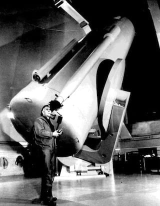 Edwin Hubble at Palomar Observatory's 48-in. Oschin Schmidt telescope, c. 1948.